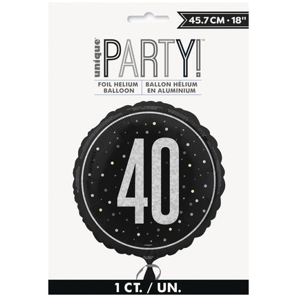 40 Years Helium Balloon Black White Empty 45cm