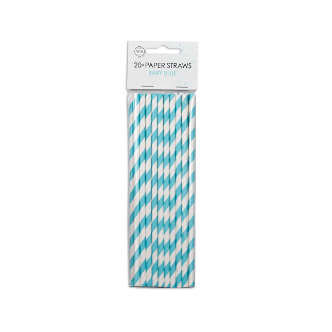 Pailles en papier Baby Blue Striped 19.7cm 20pcs