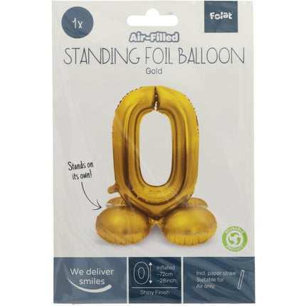 Ballon de baudruche Figure 0 Or avec support 72cm