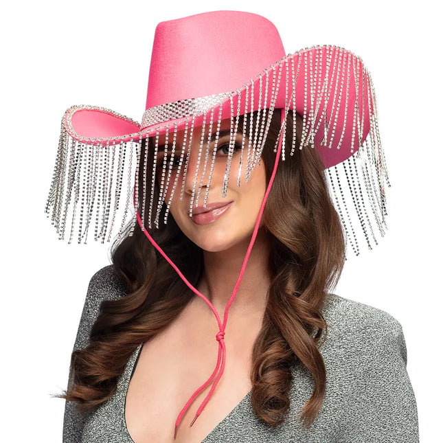 Chapeau de cowgirl rose pailleté