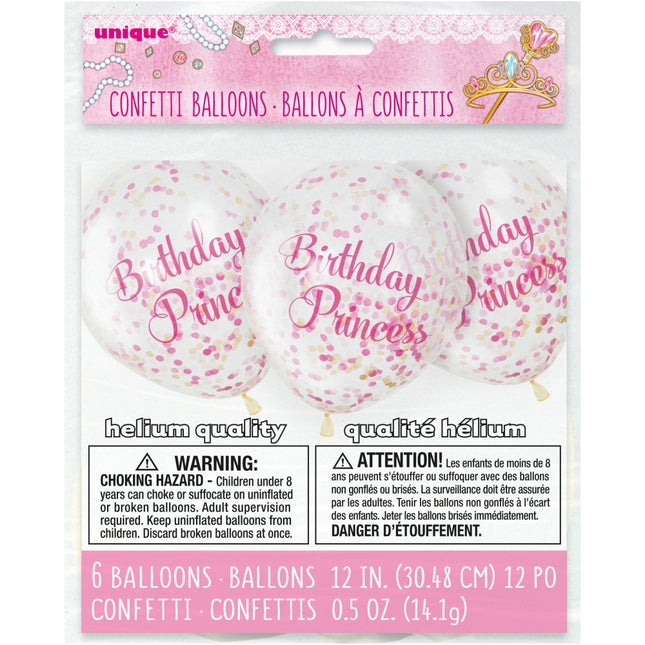 Ballons confettis Birthday Princess 30cm 6pcs