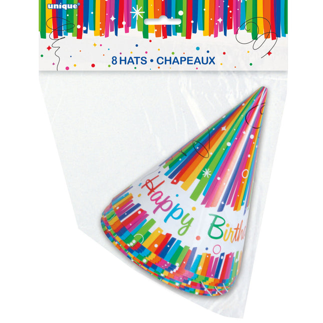 Rubans d'anniversaire arc-en-ciel Chapeaux 8pcs