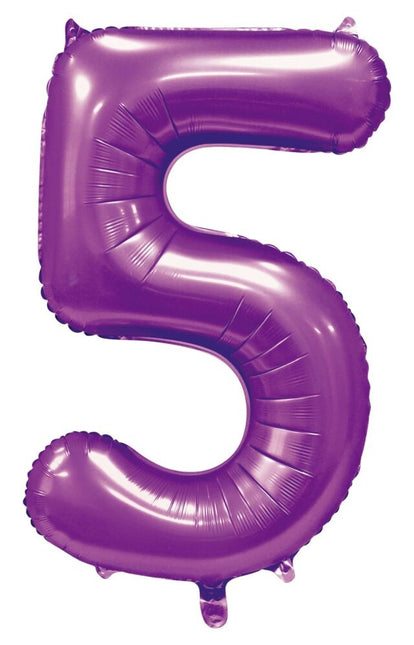 Ballon numéro violet 5 ans brillant 86cm