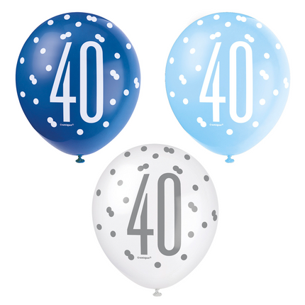 Ballons 40 Years Dots Blue 30cm 6pcs