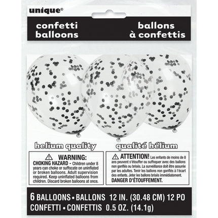 Ballons Confetti Noirs 40cm 6pcs