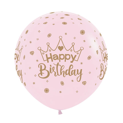 Ballons Happy Birthday Crowns Pastel Matte Pink 61cm 3pcs