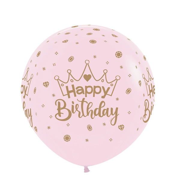 Ballons Happy Birthday Crowns Pastel Matte Pink 61cm 3pcs