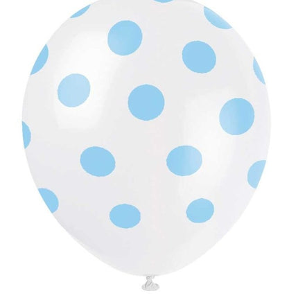 Ballons de baudruche bleu clair à pois blancs 30cm 6pcs