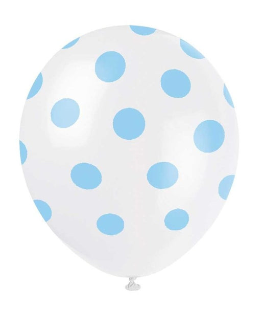 Ballons de baudruche bleu clair à pois blancs 30cm 6pcs