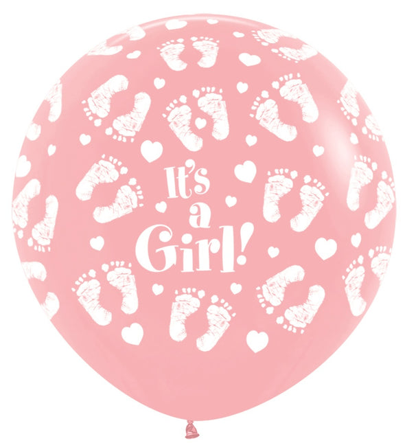 Balloons It's a Girl Footprint Pink 91cm 2pcs