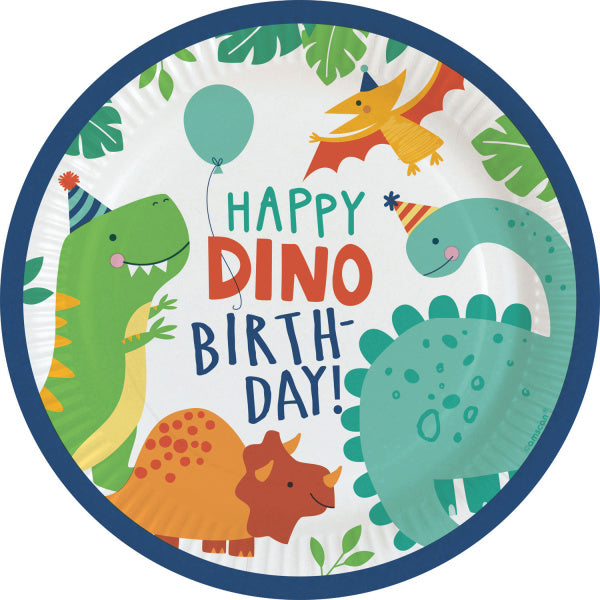 Assiettes colorées Dino Happy Birthday 23cm 8pcs