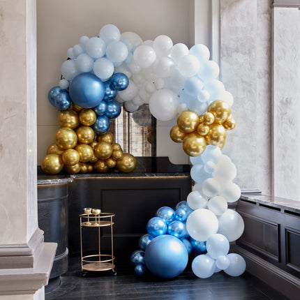 Arche de ballon bleu doré Chrome XL DIY Set