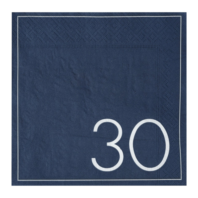 Serviettes de table bleues 30 ans 16.5cm 16pcs