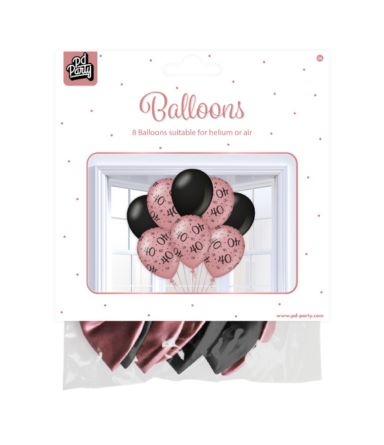 Ballons 40 ans Rose Noir 30cm 8pcs