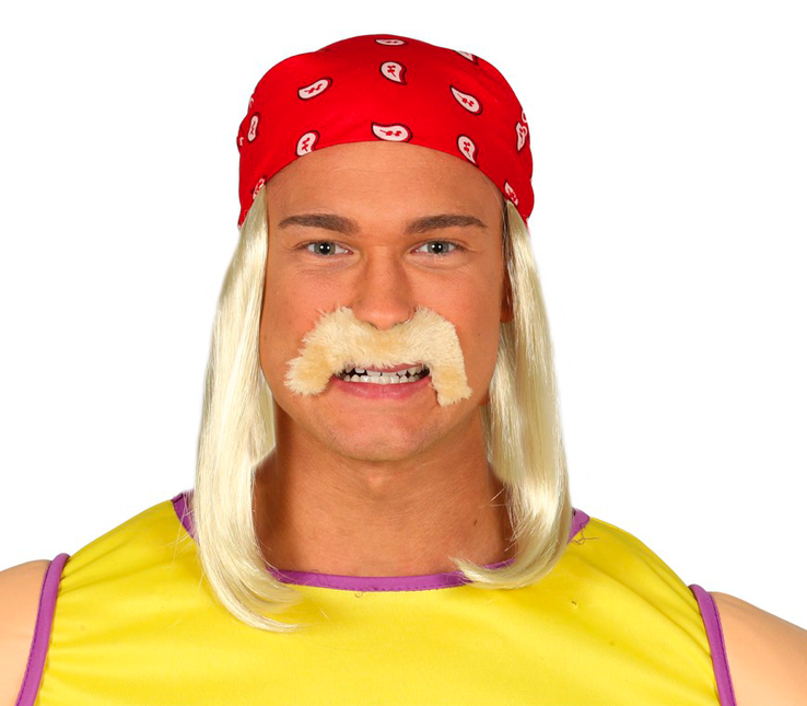 Perruque et moustache de lutteur Hulk Hogan