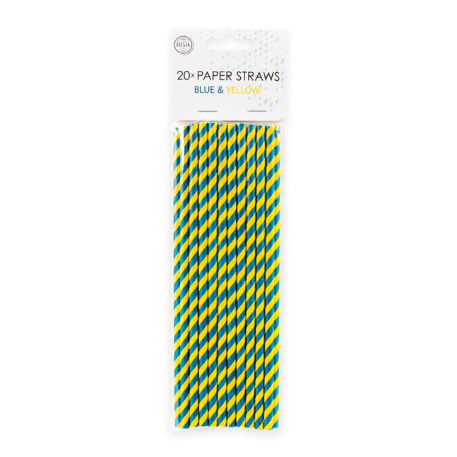 Pailles bleues jaunes en carton 20pcs