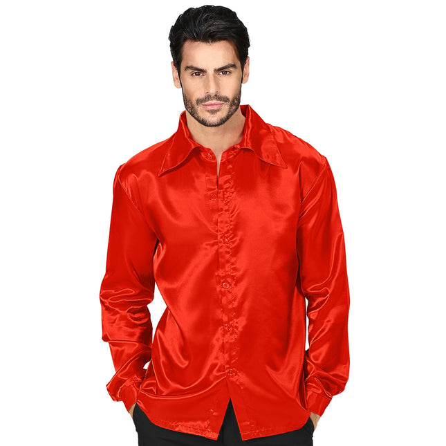 Chemisier Disco 70S Rouge Satin Hommes