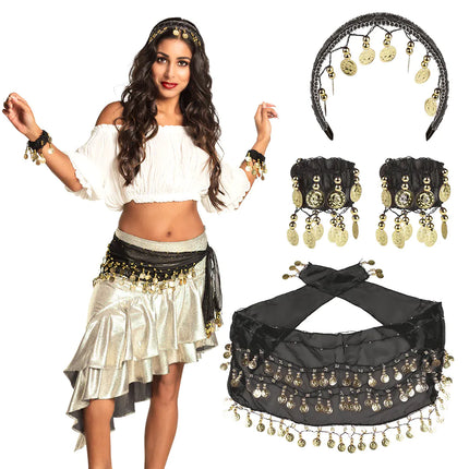 Ensemble d'accessoires Black Belly Dancer 4 pièces