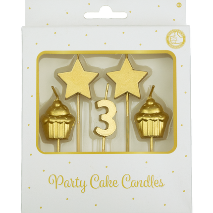 Bougies 3 ans Cupcake Or 17.5cm