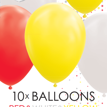 Ballons rouge blanc jaune 30cm 10pcs