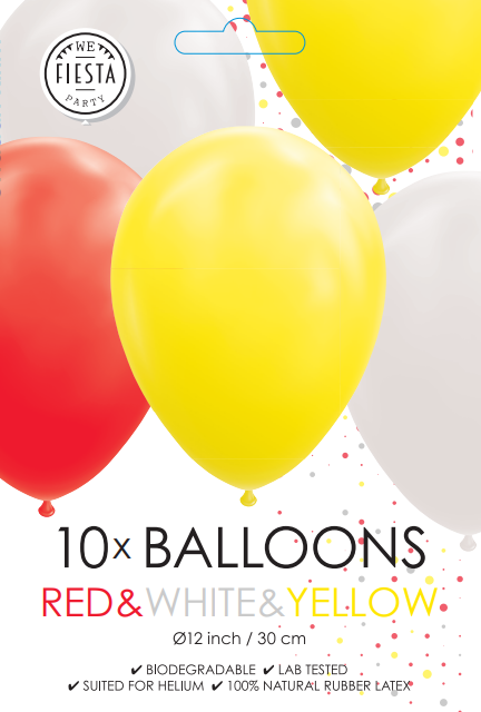 Ballons rouge blanc jaune 30cm 10pcs