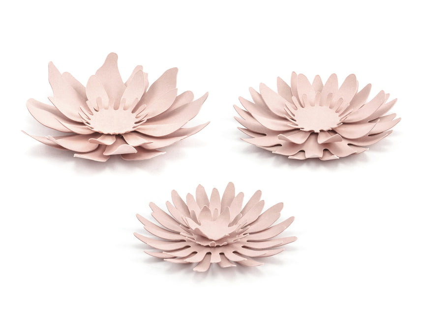 Fleurs en papier rose pastel 3pcs