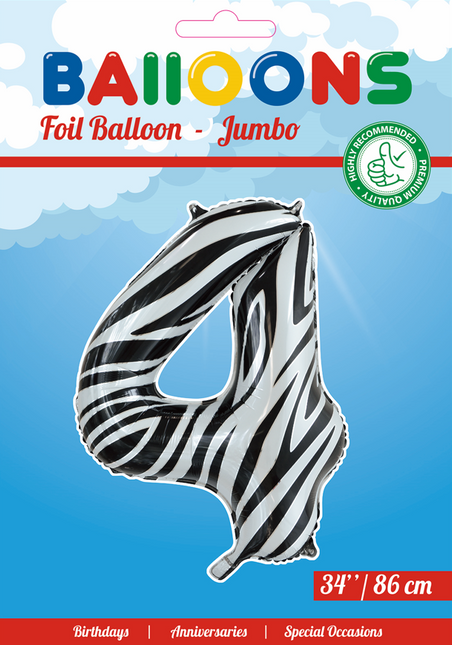 Ballon de baudruche Figure 4 Zebra XL 86cm vide