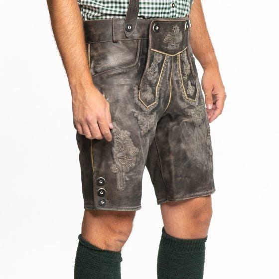 Lederhose Short en cuir rétro et bretelles