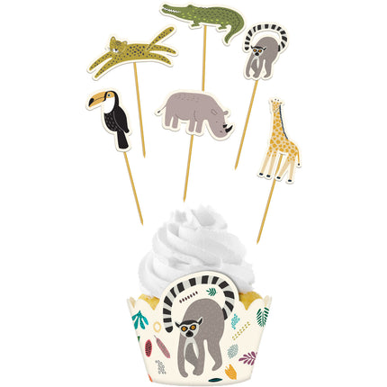 Animaux de la jungle Garnitures de cupcake 12 pièces