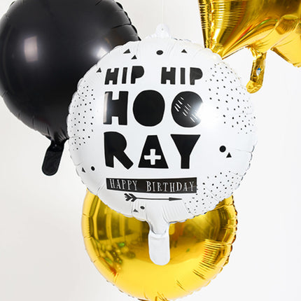 Ballon à hélium Hip Hip Hooray Noir Blanc Vide 45cm