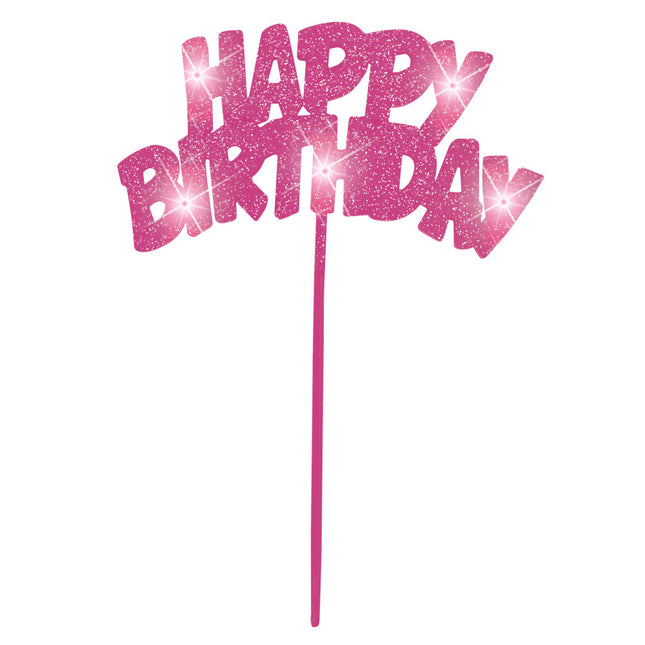 Décor de gâteau Happy Birthday Pink Lighting 26cm