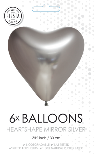 Ballons en forme de coeur Argent 30cm 6pcs