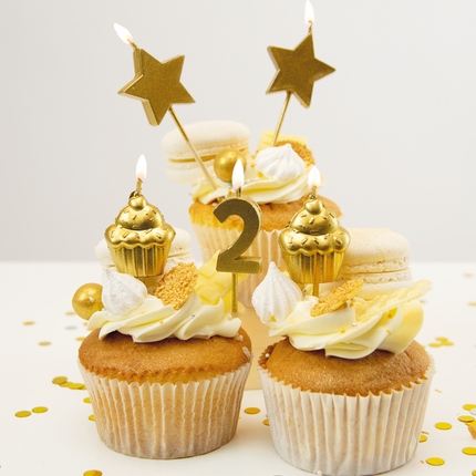 Bougies 2 ans Cupcake Or 17.5cm