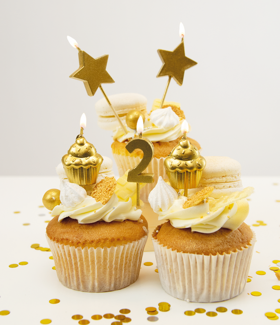 Bougies 2 ans Cupcake Or 17.5cm