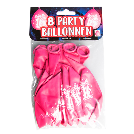 Sweet 16 Balloons 16 Years Pink 30cm 8pcs