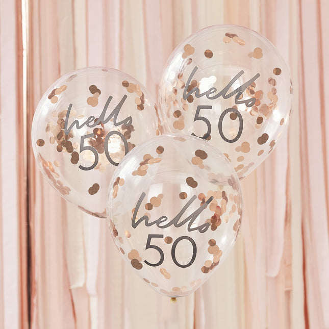 Ballons confettis or rose 50 ans 30cm 5pcs