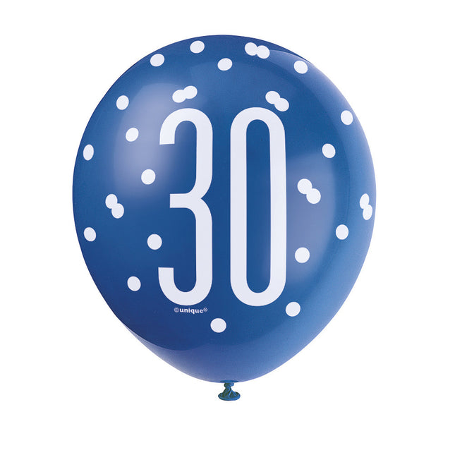 Ballons 30 Years Dots Blue 30cm 6pcs