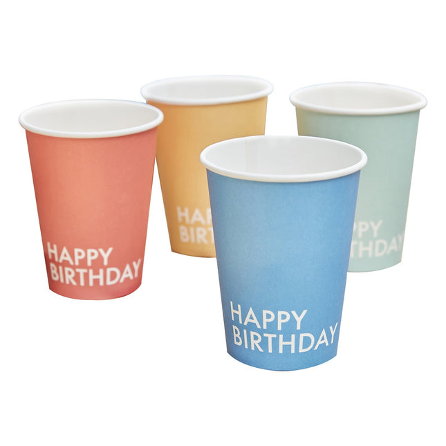 Gobelets colorés Happy Birthday 266ml 8pcs