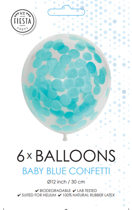 Ballons confettis bleu clair 30cm 6pcs