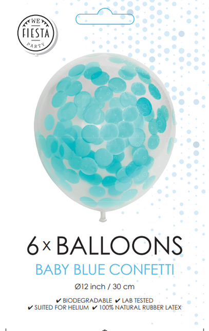 Ballons Confetti Bleu clair 30cm 6pcs