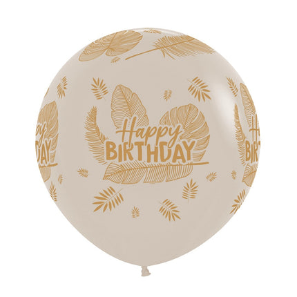 Ballons Happy Birthday Tropical Leaves White Sand 61cm 3pcs