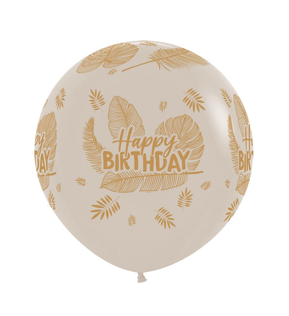 Ballons Happy Birthday Tropical Leaves White Sand 61cm 3pcs