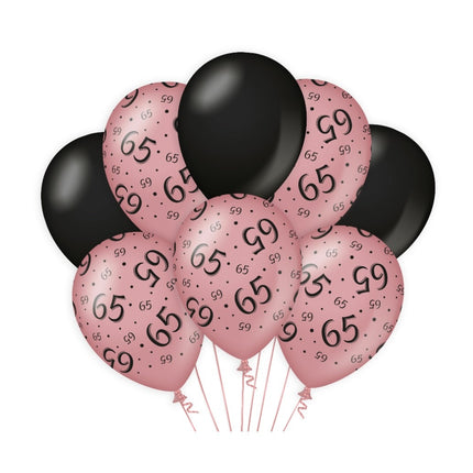 Ballons 65 ans Rose Noir 30cm 8pcs