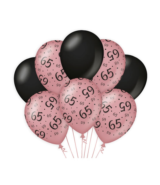 Ballons 65 ans Rose Noir 30cm 8pcs