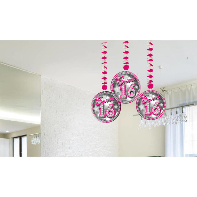 Décoration suspendue Sweet 16 70cm 3pcs