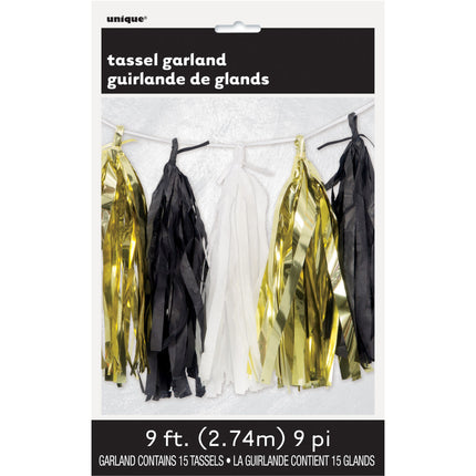 Guirlande de glands Or Noir Blanc 2.7m