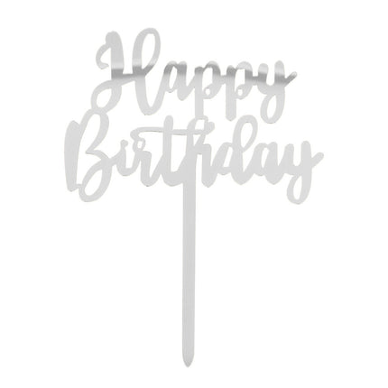 Décor argenté Happy Birthday Cake topper 15.5cm