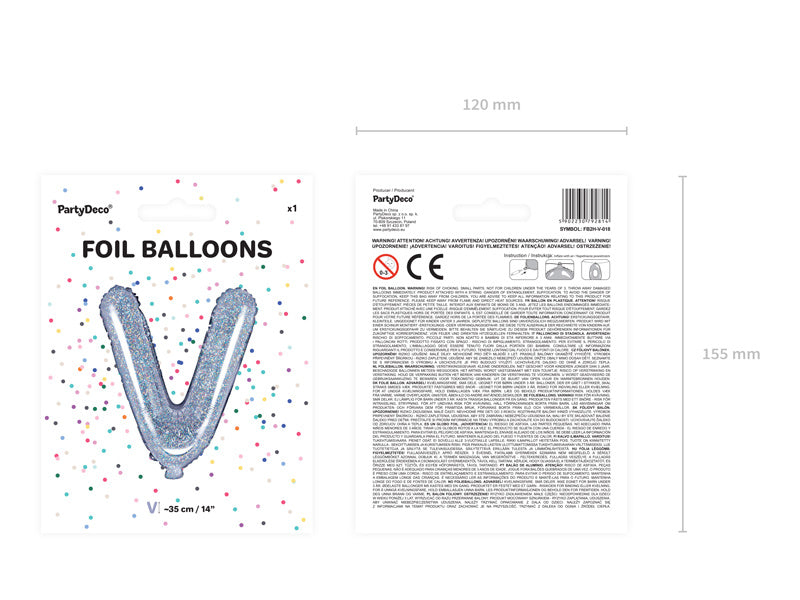 Ballon de baudruche Lettre V Holographique Vide 35cm