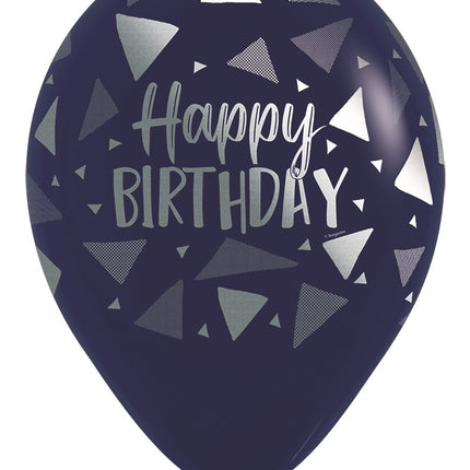 Ballons Happy Birthday Triangles Bleu marine Encre métallique 30cm 25pcs