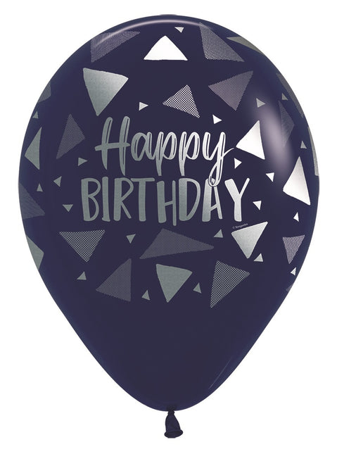 Ballons Happy Birthday Triangles Bleu marine Encre métallique 30cm 25pcs